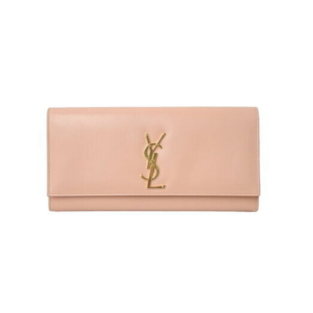 SAINT LAURENT YSL logo clutch bag Salmon Pink leather